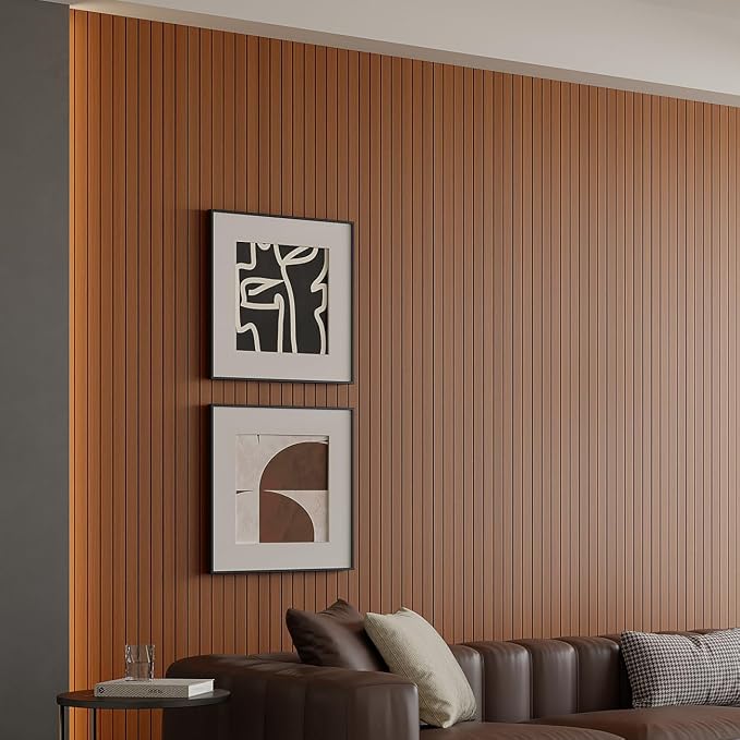 Yutianli PVC Slat Wall Panel Peel and Stick 236"x 15.7" Faux Wood Slat Panel Artificial Walnut Wood Grain Self-Adhesive Soundproof 3D Wall Panel for Walls and Ceilings - Image 2