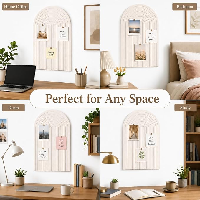 Large Arched Felt Bulletin Board, Sized 36" x 24" for Office & Wall Decor – 6 Customizable Adhesive Tiles with Pins are Perfect to Display Your Photos (Khaki-A) - Image 6