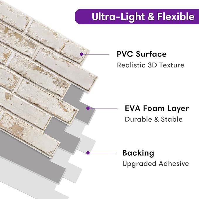 3D Peel and Stick Faux Brick Wall Panels 15.7" x 11.8" 10-Pack | Light Brown, Brick-Look Textured Sticker, Thin Lightweight PVC Self Adhesive Wall Tiles for Interior Decor, Cover 12.9 sq ft - Image 4