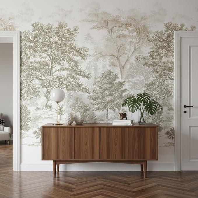 Beige Forest Peel and Stick Wallpaper Tree Landscape Wall Murals | 173"x108", Self Adhesive Canvas, for Bedroom Living Room Bathroom, Seamless, No overlapping by LOOWAP