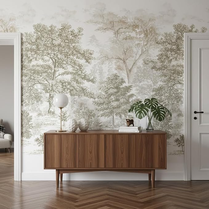 Beige Forest Peel and Stick Wallpaper Tree Landscape Wall Murals | 137"x96", Self Adhesive Canvas, for Bedroom Living Room Bathroom, Seamless, No overlapping by LOOWAP