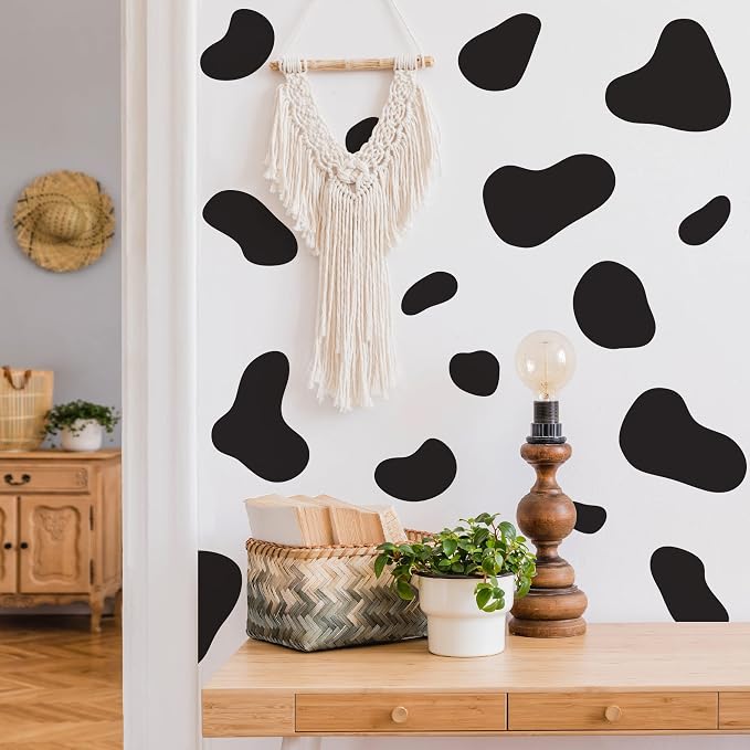 Large Black Vinyl Cow Print Wall Decals, Cow Spot Wall Décor | Stunning painted look accent wall in minutes. Peel and stick matte removable stickers for Bathroom Bedroom Living Room Home. - Image 2