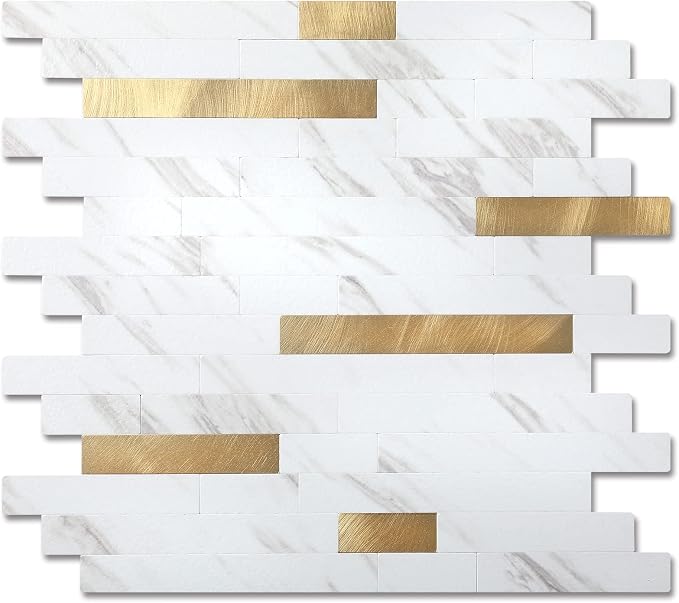 Yipscazo 2026 New Upgrade Peel and Stick Backsplash, Stick on Backsplash Tiles for Kitchen, Bathroom, Fireplace (20 Sheets, White Stone with Gold) by Yipscazo