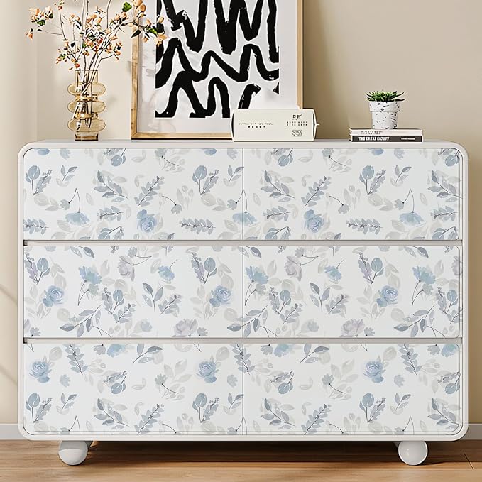 Soft Blue Watercolor Floral Peel and Stick Wallpaper, 17.3" x 472" Removable & Waterproof Vinyl Wallpaper, Soft Pastel Flower Self-Adhesive Contact Paper for Nursery Bedroom Cabinets - Image 5