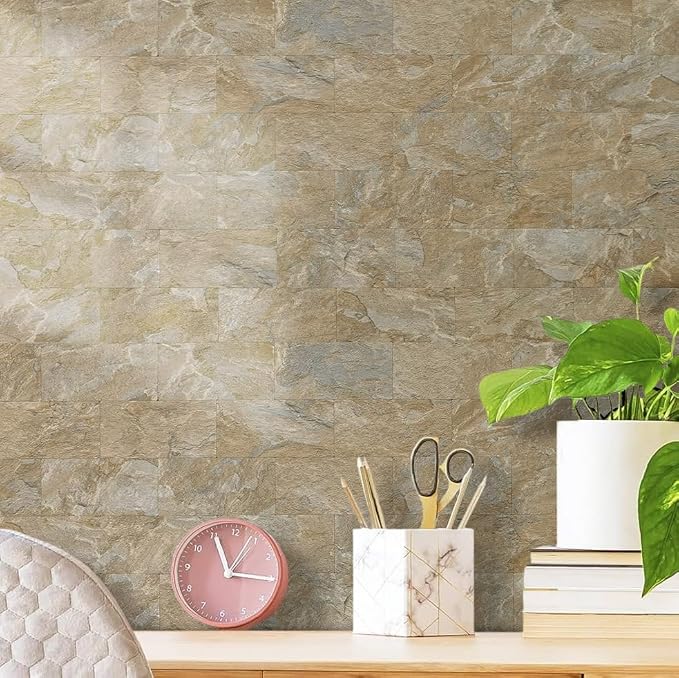 AULIGET Sandstone Peel and Stick Backsplash Wall Tiles, 3" x 6" PVC Faux Stone Stick on Tiles, Pack of 4 - Image 2