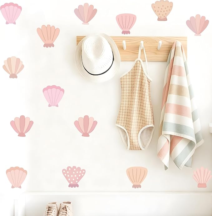 Seashell Wall Decals, Peel and Stick Under the Sea Watercolor Scallop Mural, Beach Seashell Wall Stickers for Kids, Boys and Girls Room & Nursery Decor (Seashell Wall Decals) by Unknown