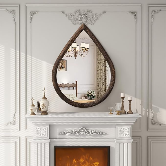 Teardrop Mirror Wall Decor Large Wall Mounted Mirrors with Wood Frame Vintage Wall Art Mirror Rustic Farmhouse Decorative Mirrors for Bathroom Entryway Living Room - Image 7