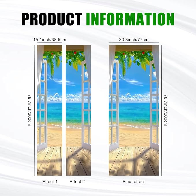 HOMETITUTE Beach Ocean Wave Pier Palm Peel Stick Door 30.3x78.7 Vinyl | Wall Cover Poster Decals Removable Wallpaper Self Adhesive Bedroom Livingroom Office - Beach Scene - Image 3