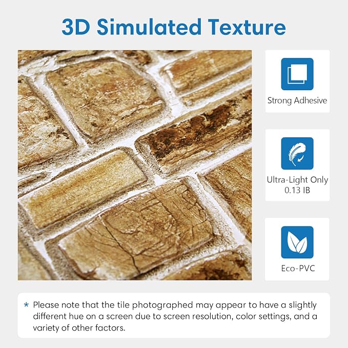 COMSTICKC 3D Faux Stone Wall Panels Peel and Stick, 10 Pcs 11.8" x 11.8" | Yellow Brown, Not Real Stone, Ultra-Light Thin PVC 3D Fake Rock Wall Sticker Covering for DIY Interior Decor, Cover 9.7 sq ft - Image 3