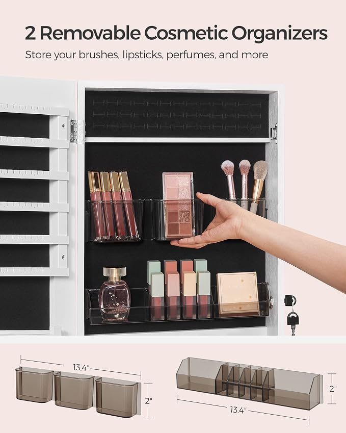 SONGMICS Mirror Jewelry Cabinet Armoire, Wall or Door Mounted, Lockable - Image 4