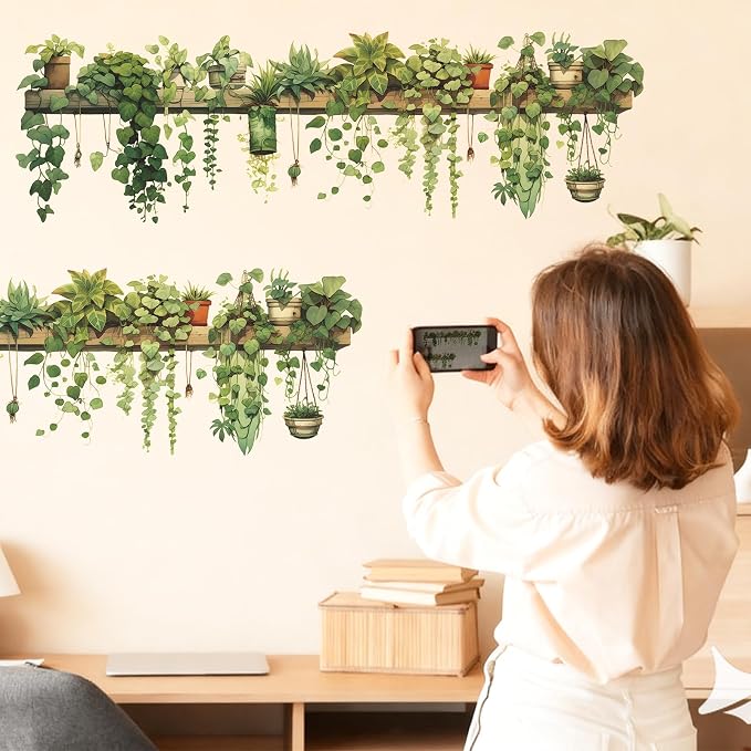2Pc Green Plants Wall Decals, Removable PVC Stickers Indoor Decor | Vivid Plant Print, Self-adhesive Easy Install, No Wall Scratches, Fits Walls Doors Cabinets Windows Home Decor - Image 5