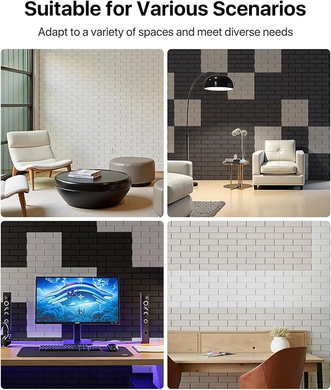 Soundsbay Acoustic Panels Self Adhesive, 12 Pack High Density Sound Proof Foam Panels for Walls, 12" X 12" X 0.4" Soundproof Wall Panels, Brick Acoustic Wall Panels for Home, Ceiling White | Covers 11.6 sq ft, 150kg/m³ High-Density Polyester, Soundproo... - Image 6