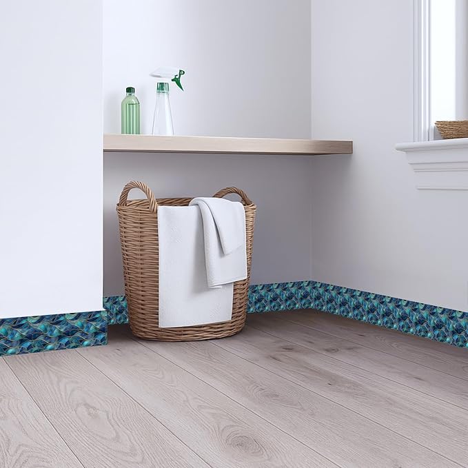 Blue Geometric Mosaic Wallpaper Border 196x4 Inch Peel and Stick Wall Border Removable Vinyl Wall Trim Modern Pattern for Kitchen Bathroom Laundry Room Home Decor - Image 2