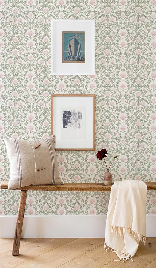 YXTII Floral Wallpaper Peel and Stick - 393.7" × 17.3" Pink and Green Wallpaper for Bedroom Decorative Self Adhesive Shelf Drawer Liner - Image 7