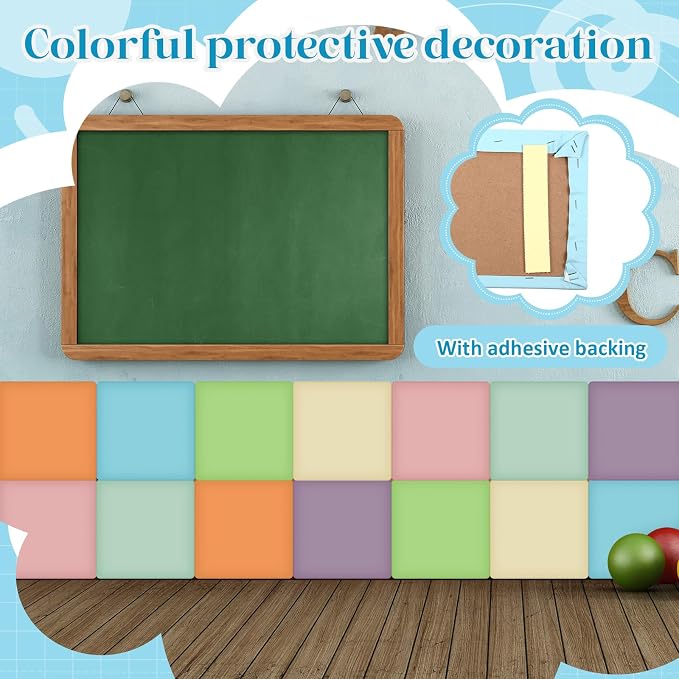 Hahafelt 8 Pack Wall Padding for Playroom Peel and Stick Headboard 11.81" x 11.81" x 1.18" 3D Anti Collision Upholstered Wall Panels Self Adhesive Headboard Panel for Protection (Fresh Colors) - Image 4
