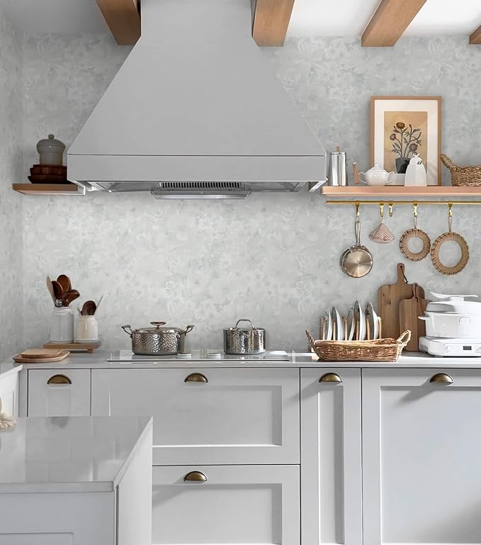 Heroad Grey Peel and Stick Wallpaper Floral Contact Paper Vintage Wall Paper Self-Adhesive Removable Wallpaper for Cabinets Drawers Bedroom Mural Wall Decor Vinyl Roll 17.3''x78.7'' - Image 8