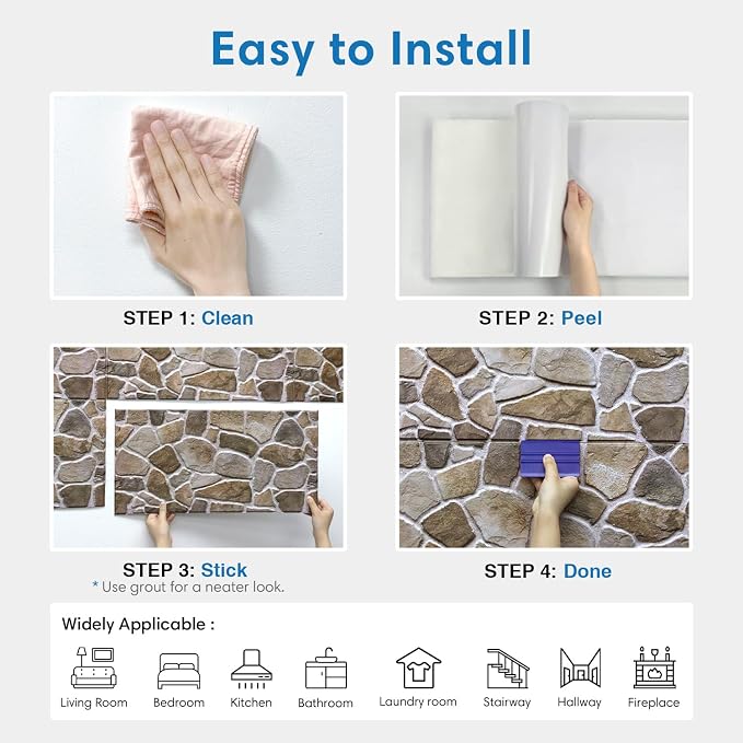 COMSTICKC 3D Faux Stone Wall Panels Peel and Stick Decorative Tiles | 12 Pcs 22.8" x 11.8", DIY UrltraLight PVC Fake Rock Wall Covering for Kitchen, Living Room Background, Covers 22.48 sq.ft - Image 8