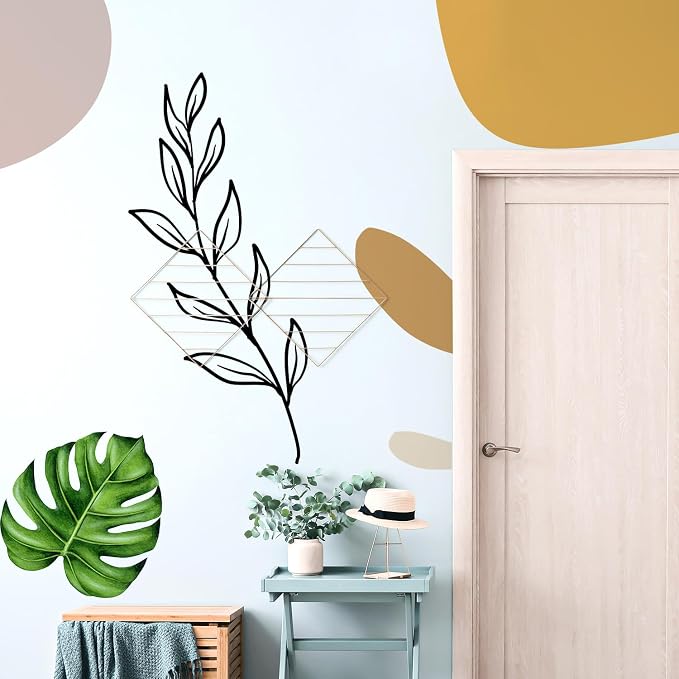 Tropical Monstera Leaf Wall Decal - Modern Abstract Plant Stickers with Geometric Shapes - Boho Minimalist Wall Decor Art for Bedroom, Living Room, Nursery - Removable Vinyl Mural for Home Decor - Image 9