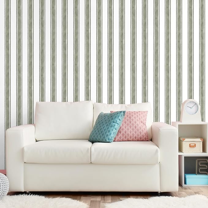 Affrolling Striped Peel and Stick Wallpaper 15.75"x118.11",Sage Green | Watercolor Self Adhesive Contact Paper, Removable for Bedroom Cabinet Furniture, Cute Decor for Nursery Craft Room DIY - Image 3