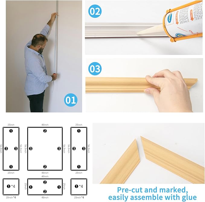 Art3d Pre-Cut Wall Molding Set of 6 pcs, 3 Top 3 Bottom, Oak | Ready-to-Assemble Wainscoting Panel, High-Impact, Precision Pre-Cut, DIY-Friendly, Ideal for Indoor Wall Decor, Accent Walls - Image 7