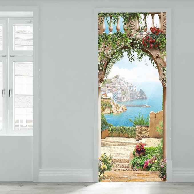 artfanke 3D Door Sticker Peel and Stick 33.5"x84.6" - Sea View Door Decal Wall Murals Wallpaper Waterproof for Home Decor (2 Sheets/Set) by artfanke