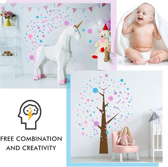 Zonon 264 Pcs Polka Dot Wall Stickers Circles Removable Lilac Pink Blue | Polka Dot Decals for Classroom Nursery Bedroom Playroom, Peel Stick Vinyl, Easy Apply Remove, Colorful Kids Room Decor - Image 7