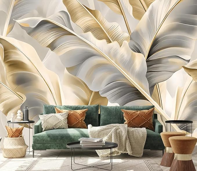 PYFFYP-Golden Banana Leaf Peel and Stick Wallpaper murals for Bedroom | Self adhesive paper - Image 3