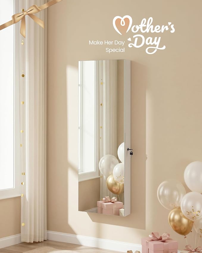 SONGMICS Mirror Jewelry Cabinet Armoire, Wall or Door Mounted, Lockable - Image 2