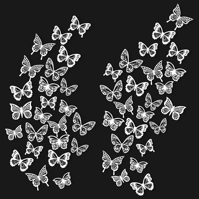 White Butterfly Wall Decals - 72 pcs 3D Butterflies Removable Mural Wall Stickers for Home Room Bedroom Decoration - Image 5