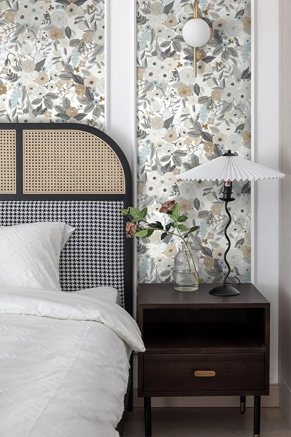 Ismoon Floral Peel and Stick Wallpaper Gray Contact Paper Vintage Removable Self-Adhesive Wallpaper Boho Watercolor Renovated Furniture For Cabinets Shelves Counter Tops Wall Decor Roll 17.3in x78.7in - Image 6
