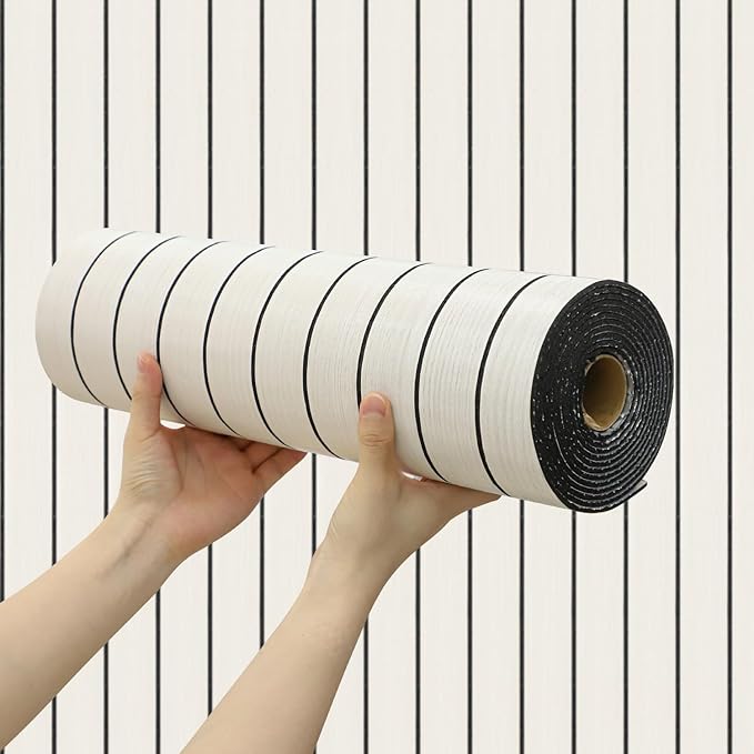Chejiaye Peel and Stick 3D Wall Panel -15.75"x118"Soundproof Self-Adhesive Wall Sticker, Removable Thick PVC Slat Contact Paper for Kitchen Bedroom,Ceiling Wall Decoration Wood Grain (Light White) by Chejiaye