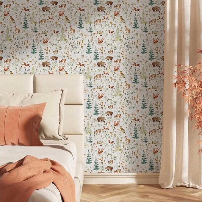 Fairy Animals Forest Deer Cute Owl Rabbits Trees White Peel and Stick Wallpaper Wall Decor Self Adhesive Wall Paper Stick on Easy Peel Off Contact for Renter Apartment - Image 2