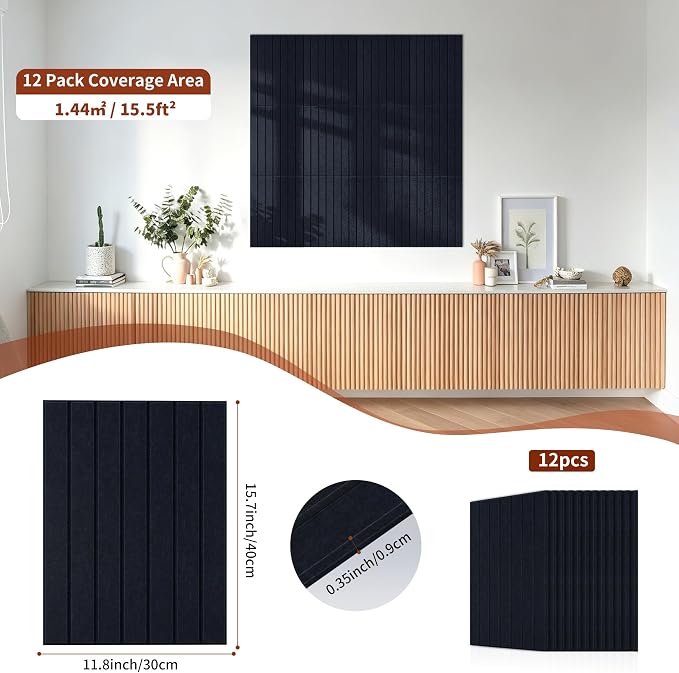 TO-TH Soundproof Wall Panels Self-Adhesive Acoustic Panel 12Pack, Navy Blue | 100% Polyester Fiber, Peel and Stick Wall Panels, 11.8"×15.7"×0.35", Reduce Echo, Interior Wall Decor for Studio, Home Garage - Image 3