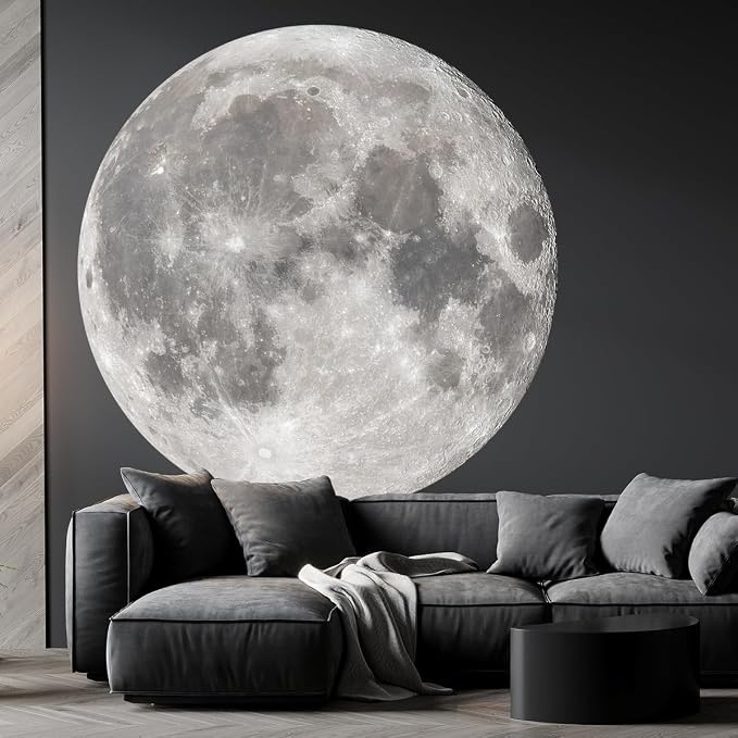 Vancoup 6 Sheets Large Moon Wall Stickers Full Moon Decor Wall Decals | Giant Moon Decal Peel and Stick Wall Murals Decor for Living Room Nursery Kids Bedroom Classroom (Silver Moon) by VANCO-UP