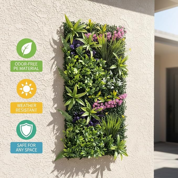 40" x 20" Artificial Grass Wall, Faux Greenery Backdrop Flower Wall Panels | UV-Anti, Fake Ivy Vine Balcony Fence, Indoor Outdoor Green Wall Decor, Garden Ivy Privacy Screen, Boxwood Patio Fence Panels - Image 3