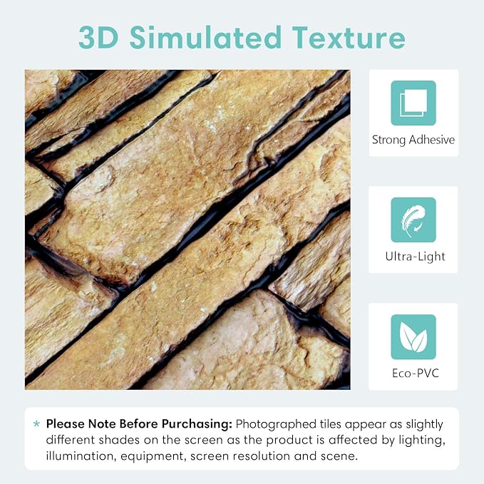 Commomy 3D Faux Stone Wall Panels Peel and Stick 10 Pcs 11.8" x 11.8" | Ultralight Thin PVC Fake Rock Wallpaper DIY Wall Covering Decorative Tiles for Kitchen Backsplash,Bedroom (Covers 9.7 sq.ft) - Image 4