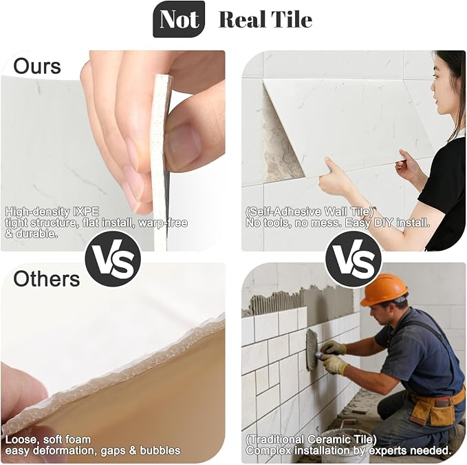30Pcs Off White Marble Wall Panels 23.6"X11.8" PVC Waterproof Tiles Peel and Stick Wall Panels Self Adhesive Backsplash Tiles for Kitchen Living Rooms TV Walls Bathroom Rv Camper Van (Not Real Tile) - Image 8