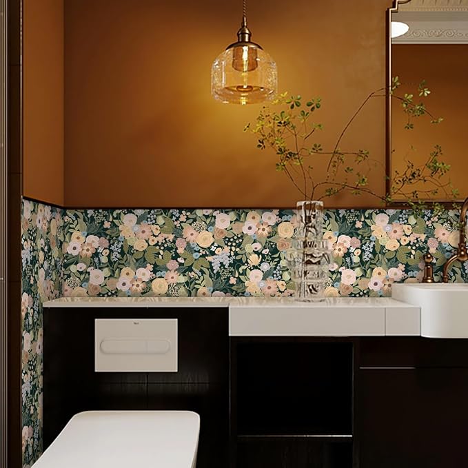 Ismoon 16.1"x78.7"Floral Peel and Stick Wallpaper Removable Self-Adhesive Wallpaper Black Watercolor Contact Paper Renovated Furniture for Cabinets Shelves Counter Tops Wall Decor Roll - Image 4