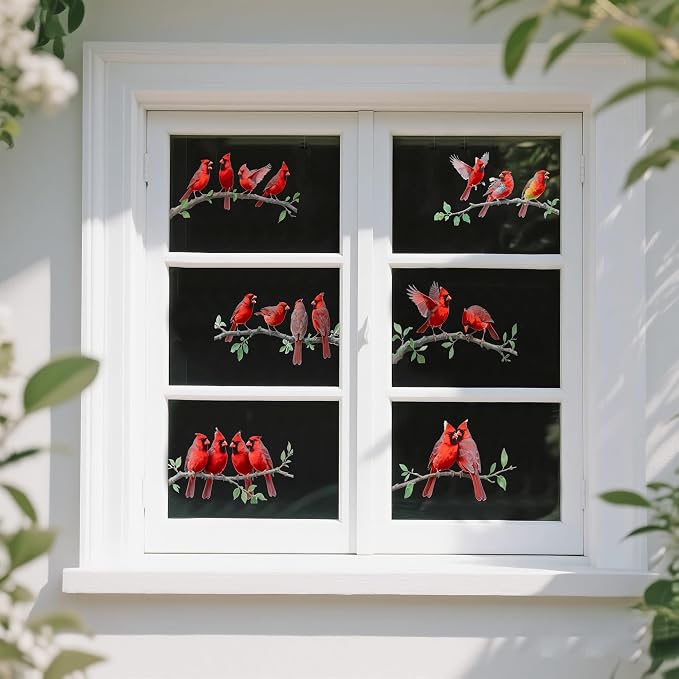 9Pcs Spring Funny Cardinal Birds Vinyl Decals on Branch Wall Easy Peel and Stick Watercolor Patterns Cute Red Birds Vinyl Wall Stickers for Women Students Girl Boys Party Room Decor - Image 4