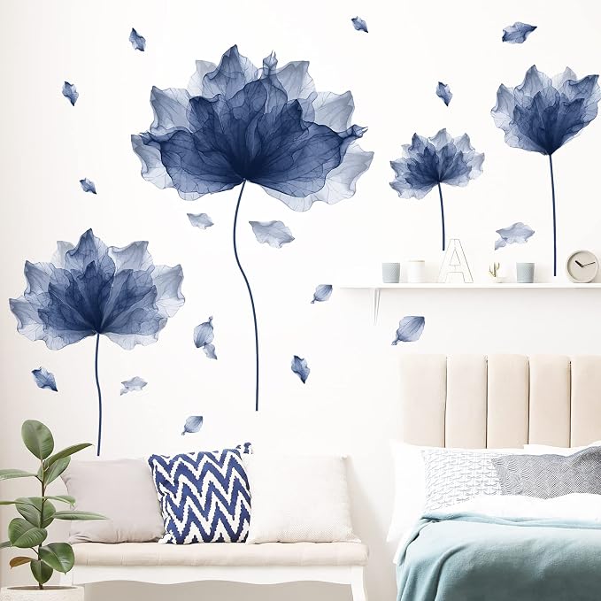 39.3'' x 32.6''Flower Petal Wall Decal Floral Wall Sticker (Navy) | Removable waterproof peel and stick wall art for nursery, baby room, classroom, living room, bedroom, office and bathroom - Image 3