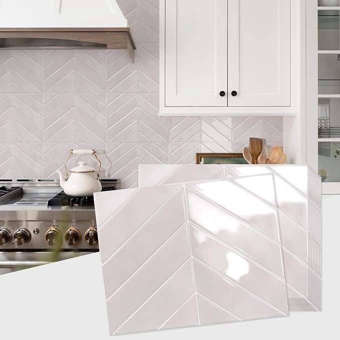 STICKGOO Herringbone Peel and Stick Backsplash, Smoky Pink, 10 Sheets | 12.6 x 9.7 in, Thicker Rectangular Vinyl Stick-On Wall Tiles, Easy Alignment, Waterproof, Easy to Clean, Kitchen/Bathroom by STICKGOO