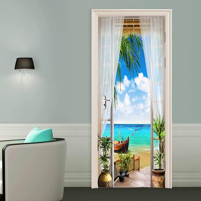 artfanke 3D Door Sticker Peel and Stick 33.5"x84.6" - Seascape Self-Adhesive Door Decal Wall Murals Wallpaper Waterproof for Home Bedroom Decor (2 Sheets/Set) - Image 2