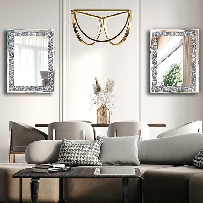 2 Piece Wall Mirrors, Crush Diamond Wall Décor Silver Decorative Mirrors for Living Room , Bedroom, Bathroom. (11”x15”) - Image 4