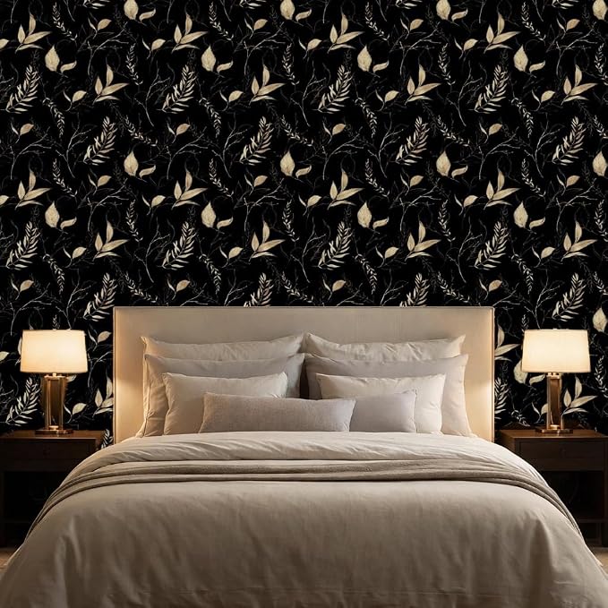 Dark Black and Gold Leaf Peel and Stick Wallpaper 17.7" x 213" | Self-adhesive removable waterproof leaf design for bedroom accent walls and renter friendly spaces - Image 3