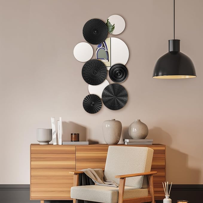 Blulu 9 Pcs Black Mirror Wall Decor Metal Round Home Art Decor Decorative Modern Circle Mirror Wall Art Sculpture Hanging Decorations for Home Living Room Office - Image 6