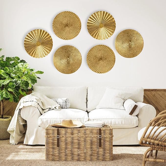 Briful 12" Gold Wall Décor Pack of 3 Metal Starbursts Radial Plate Wall Art Modern Accent Hanging Wall Decorations For Home Office Bedroom Or Living Room Wall Sculptures - Image 4
