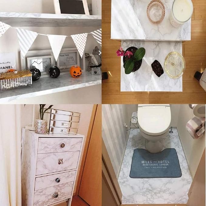 Marble Contact Paper White Peel and Stick Wallpaper for Kitchen Countertop | 15.7" x 472.4" Gray Granite Self Adhesive Removable Vinyl Roll Wall Paper for Kitchen Backsplash Cabinets and Drawer - Image 7