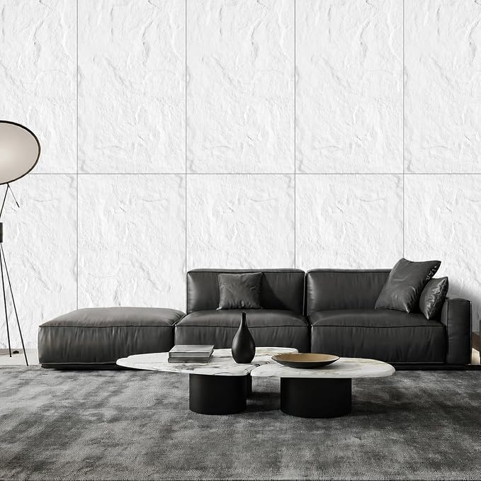 4Pcs Faux Stone Wall Panel 43.3''x23.6'',Lava Stone Design, White | PU Stone Wall Panel for Interior Wall Decor, Bedroom, Living Room, Office - Image 3