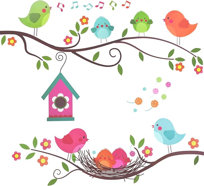 Cute Singing Robin Bird on Tree Branch Flower Wall Decal Sticker 23x43Inch | Removable Peel Stick Art Murals for Baby Kids Bedroom Classroom Nursery Decor by MaydahuiBrandEstablishedin2016DeterminedtoDevelopFIneandExpensiveLivingGoodsYourSatisfactionisOurConstantPursuitWeCanDoBetterbySharingYourBuyingExperience