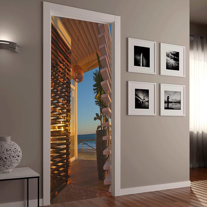 artfanke 3D Beach Bar Entrance Door Sticker Peel and Stick 30.3"x78.7"- Self-Adhesive Door Murals Wallpaper - Waterproof Wall Decal for Bedroom Decor(2 Sheets/Set) - Image 6